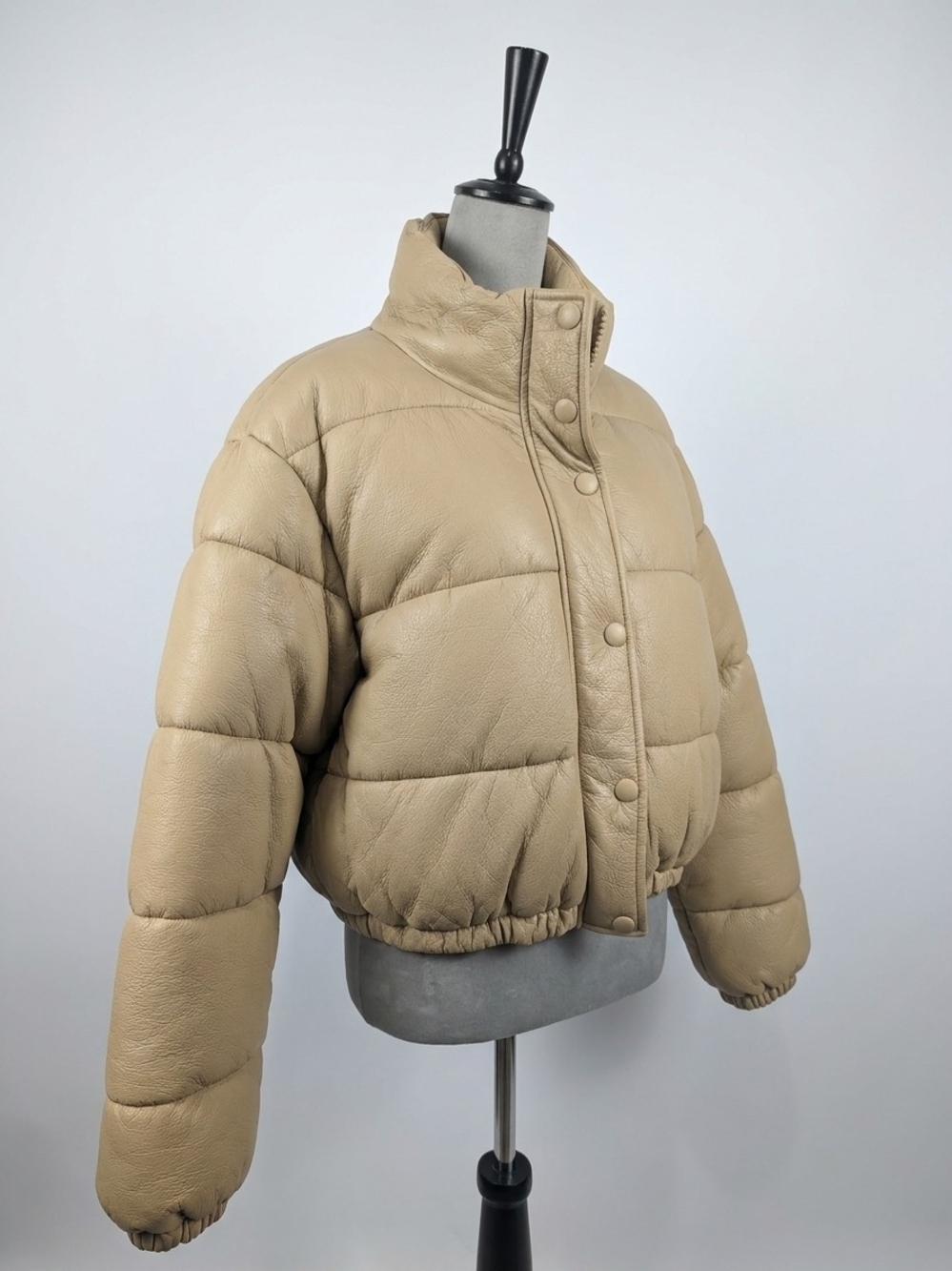 Zara Beige Faux Leather Cropped Puffer Jacket Size M